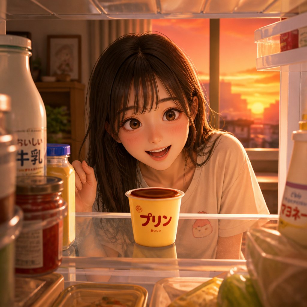 冷蔵庫を開けたらプリンが残ってた
