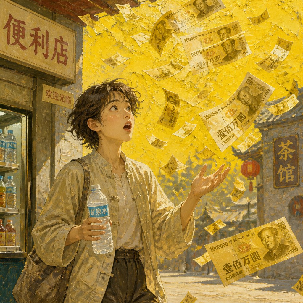 水を買ったら百万円がふってきた