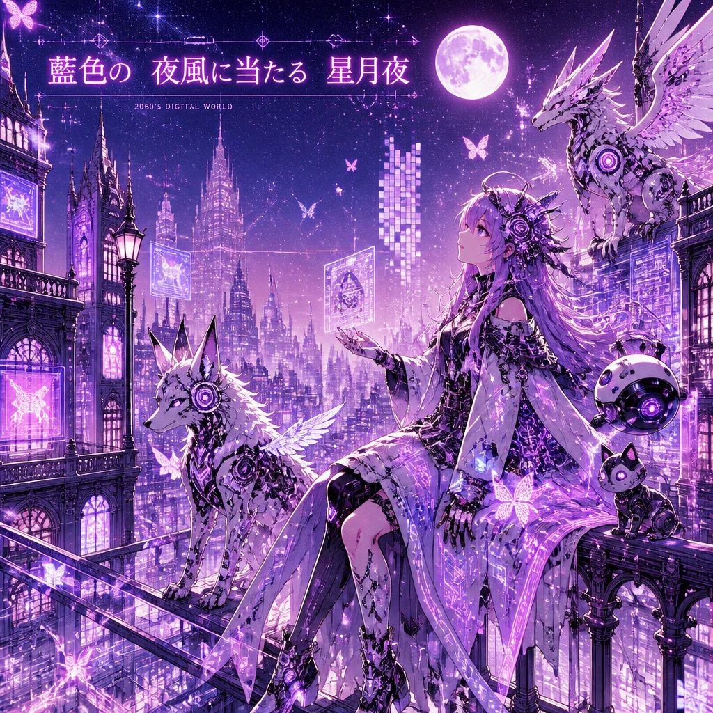 藍色の　夜風に当たる　星月夜