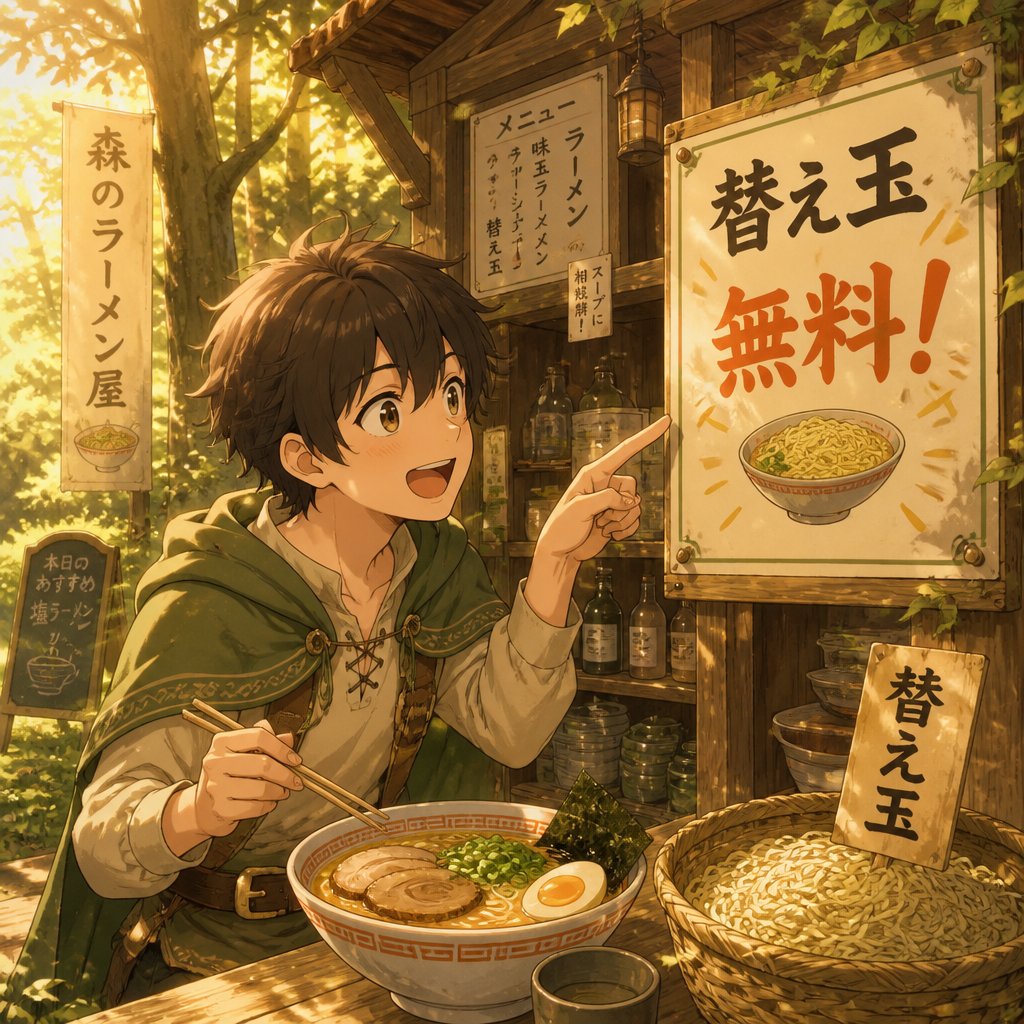 ラーメンの替え玉が無料だった