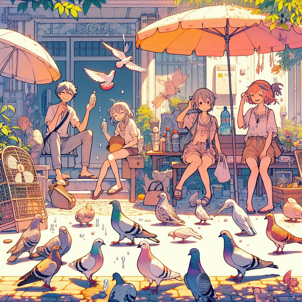 炎天の　日陰の鳩も　溶けぬるや