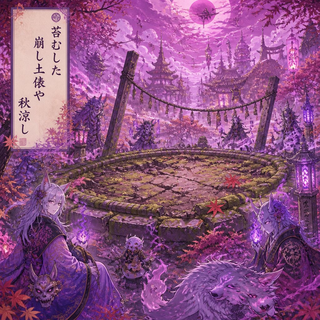 苔むした　崩し土俵や　秋涼し