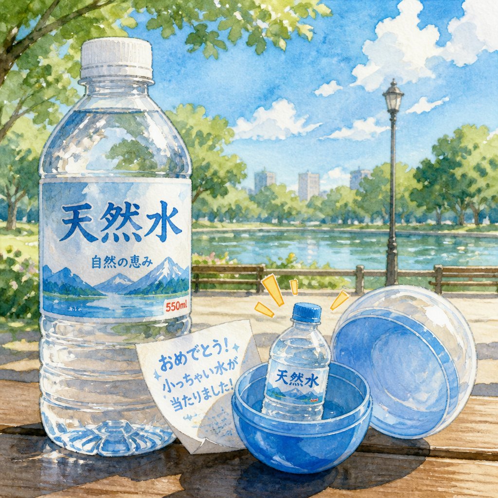 水を買ったら小っちゃい水が当たった