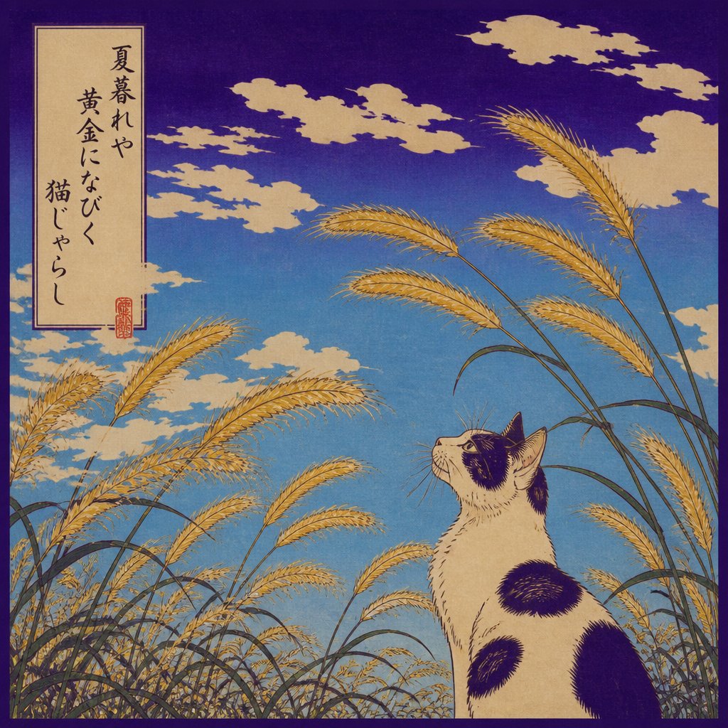 夏暮れや　黄金になびく　猫じゃらし