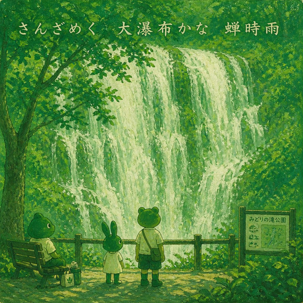さんざめく　大瀑布かな　蝉時雨