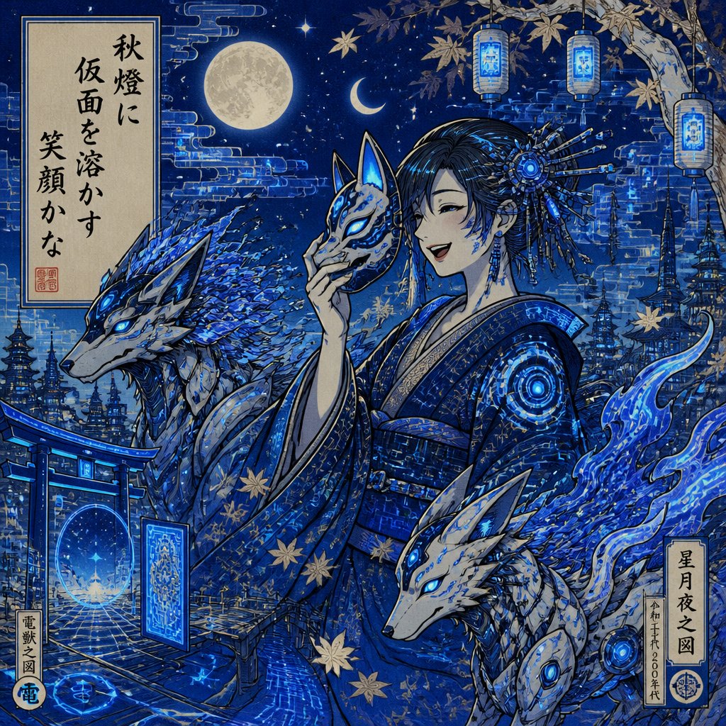 秋燈に　仮面を溶かす　笑顔かな