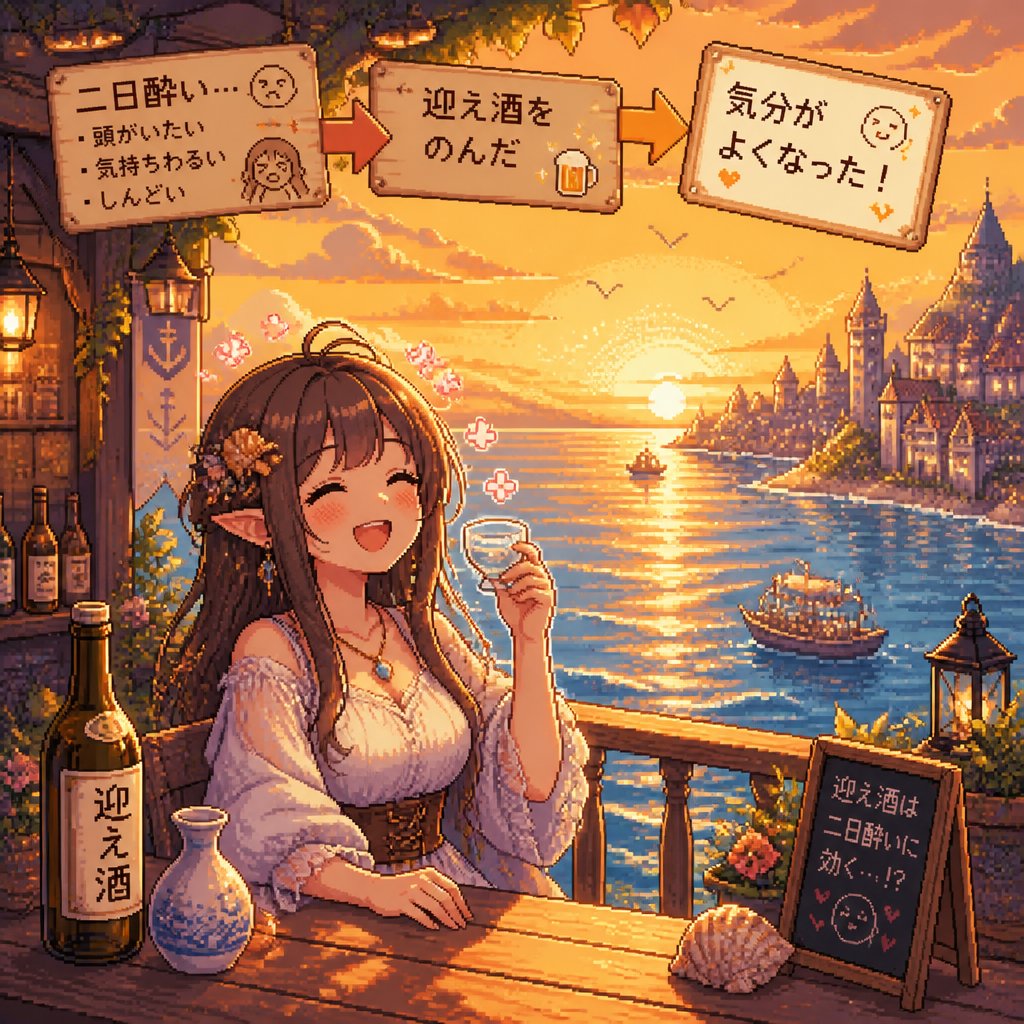 二日酔いなのに、迎え酒をのんだら、気分がよくなった